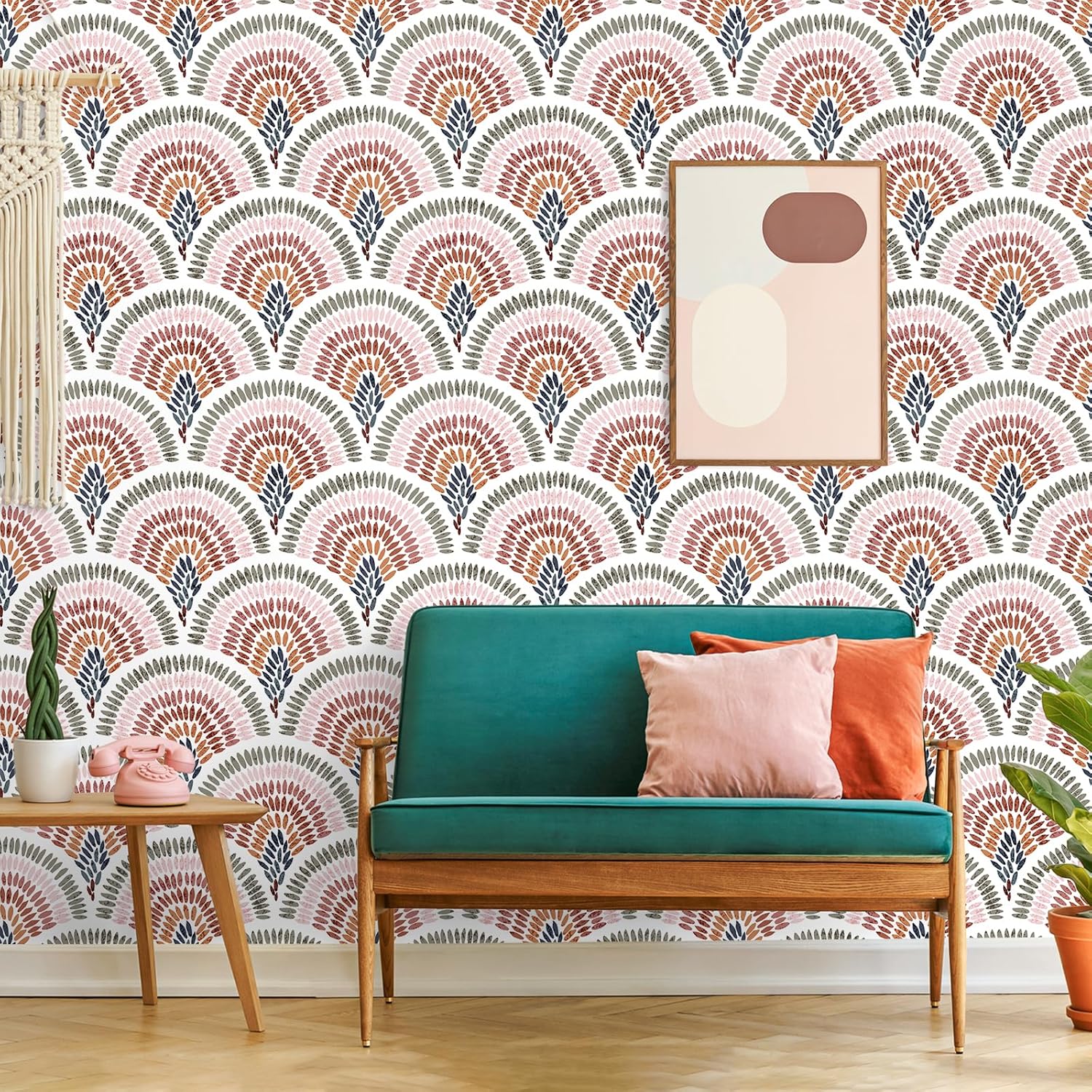 VEELIKE Seigaiha Wave Wallpaper Boho Geometric Peel and Stick Wallpaper for Bedroom Nursery 17.7''x118'' Self Adhesive Abstract Art Deco Wall Paper Removable Geometric Contact Paper for Cabinets