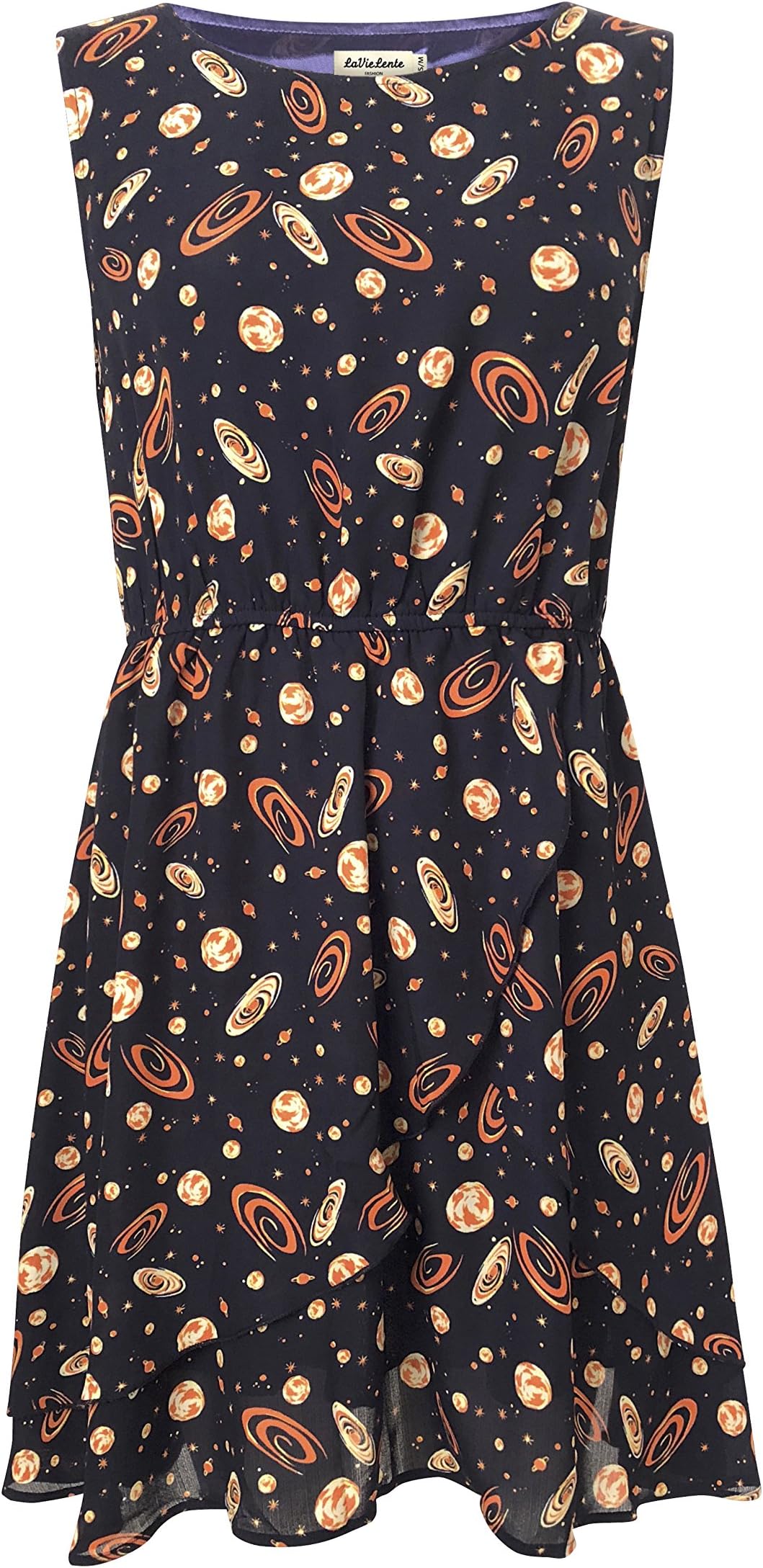 LaVieLente Galaxy Print Pattern Midi Dresses with Tulip Hem and Sleeveless Designs (Multicoloured, Medium/Large)