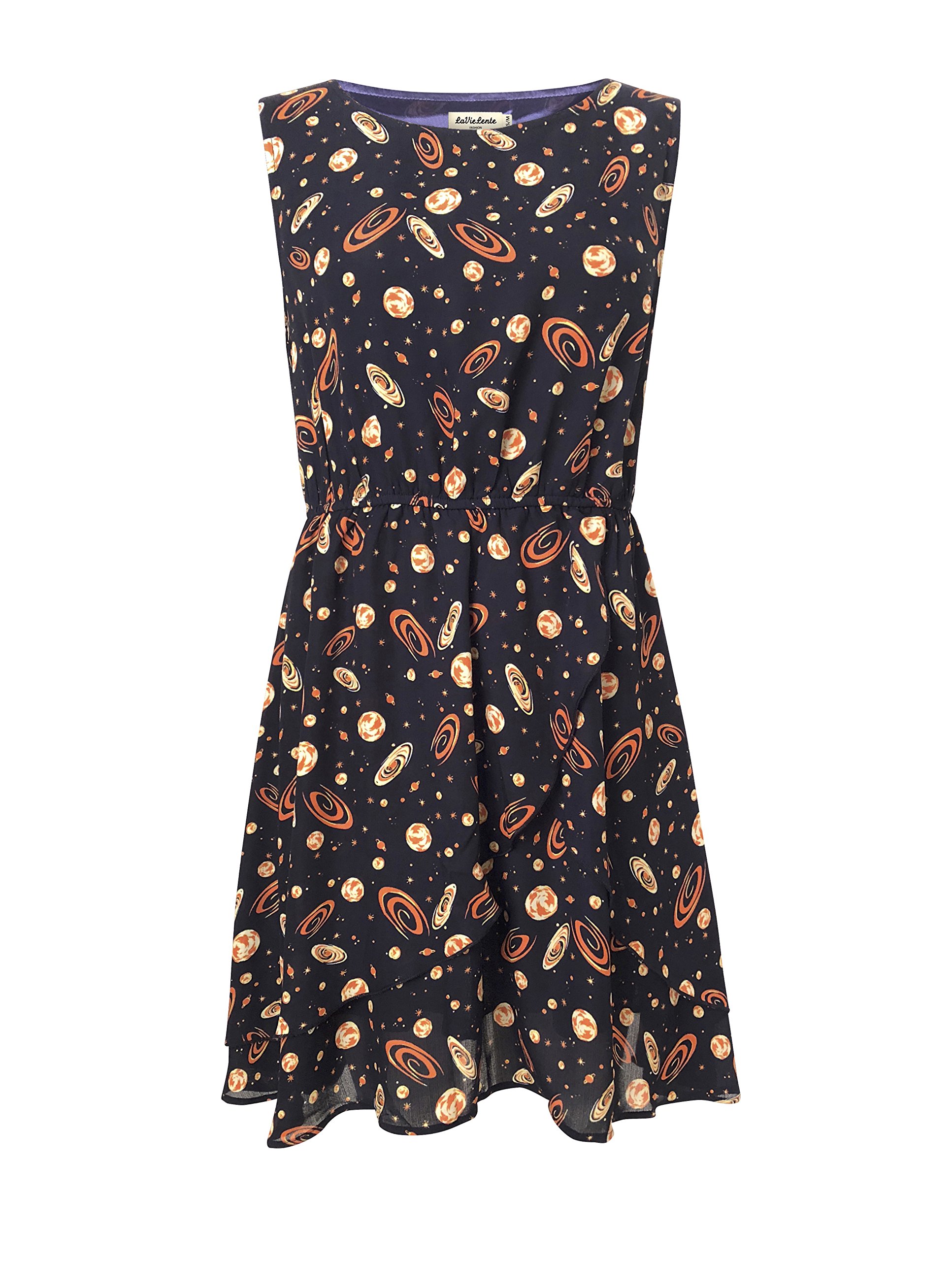 LaVieLente Galaxy Print Pattern Midi Dresses with Tulip Hem and Sleeveless Designs (Multicoloured, Medium/Large)