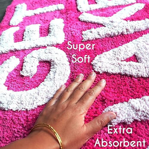 Miniatura 4 de Evovee Alfombra de baño con texto blanco, color rosa intenso con texto blanco, divertida alfombra de baño magenta rosa oscuro, divertida decoración