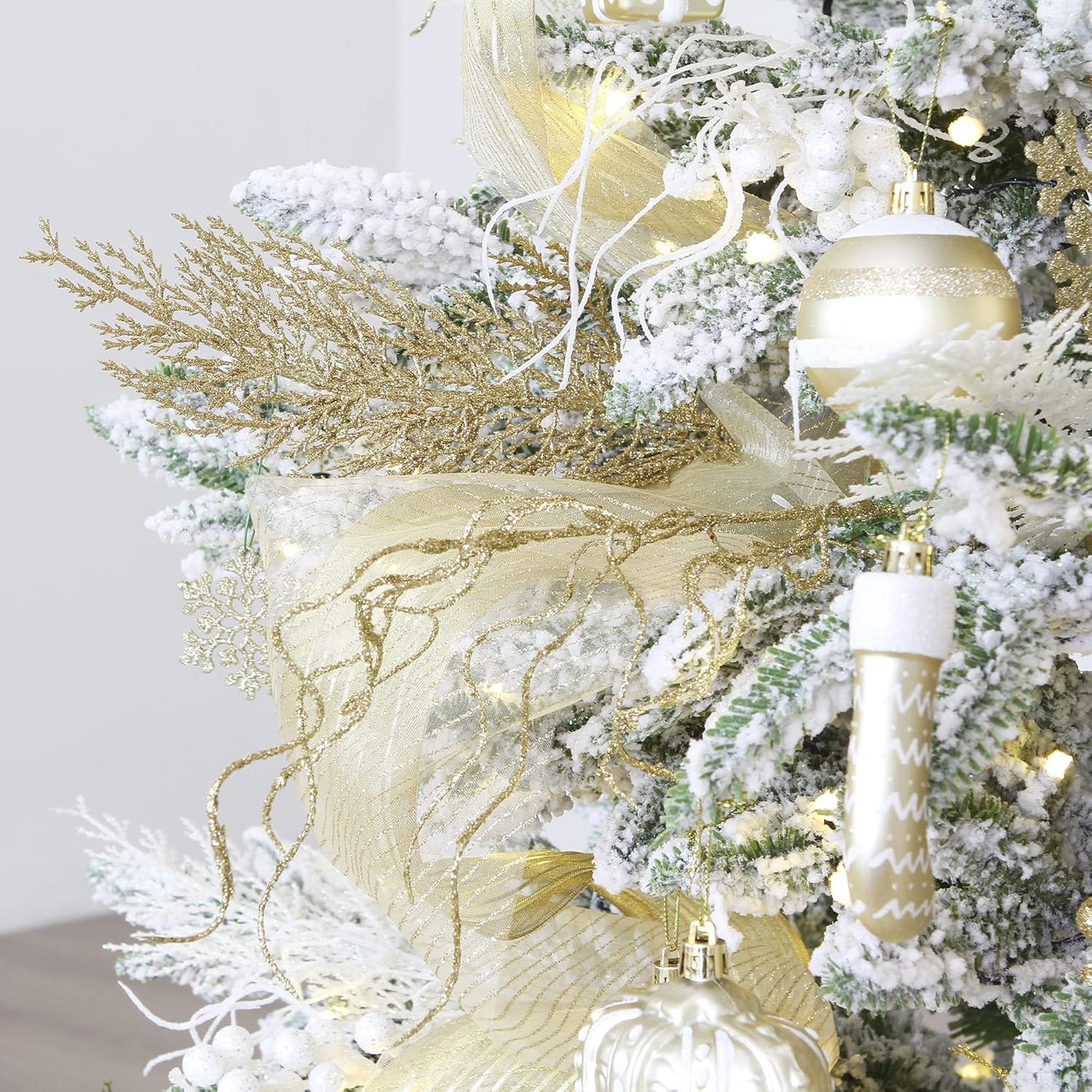 Sea Team 36-Pack Artificial Glitter Vine Twig Ornaments, Decorative Curly Beard Sticks, Glittery Stems, Picks, Branches for Christmas Tree, Small Vase, Holiday, Wedding, Party (12 Inches, Gold)