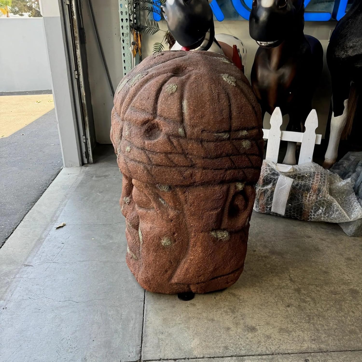 LM Treasures Stone Olmec Head Bust Concrete Statue Ancient Monolith Theme Display Prop Home Decor Accent