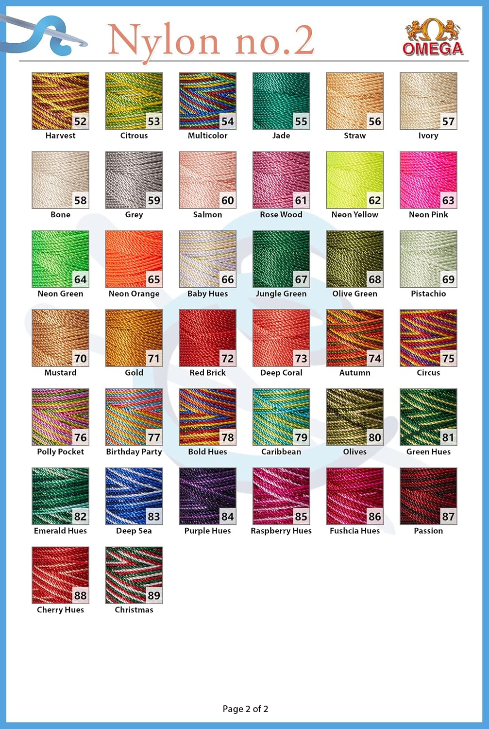 Nylon NO.2 [Variegated] by Omega - Strong 100% Nylon String Cord for Fine Crochet and Crafts - Color: 83 Deep Sea