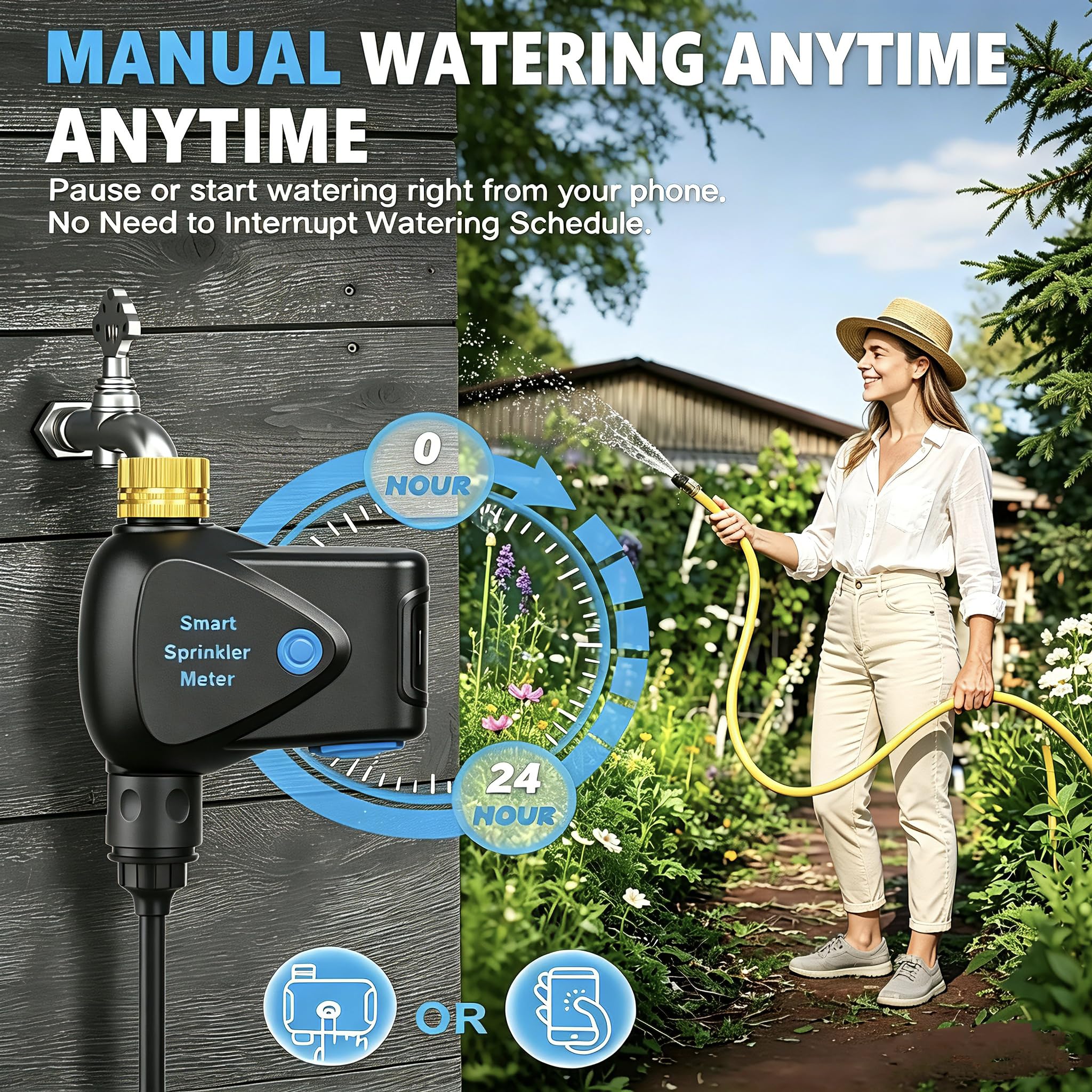 Smart Home - Timer per irrigazione Wi-Fi, computer di irrigazione, regolatore intelligente di irrigazione da giardino per tubi, compatibile con TUYA, IP65 impermeabile con ritardo della pioggia per il