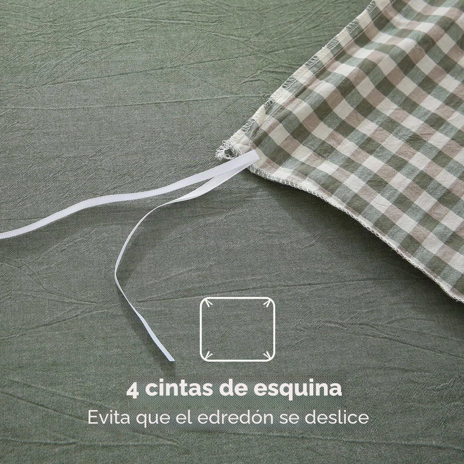 SOULFUL - Funda de edredón de 240 x 260 cm, algodón con 2 fundas de almohada de 65 x 65 cm, 100% algodón lavado, certificado Öeko-Tex, verde juego de cama de 2 personas, 240 x 260 adultos algodón con
