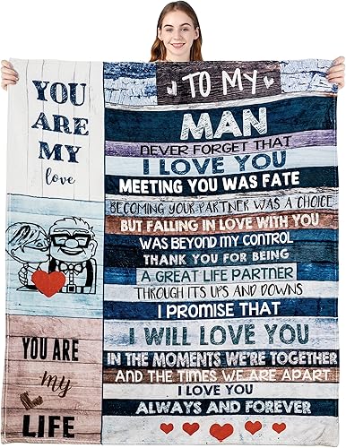 Regalos para hombre, marido, día del padre, aniversario, Navidad, manta personalizada romántica con texto en inglés "I Love You", regalos de boda