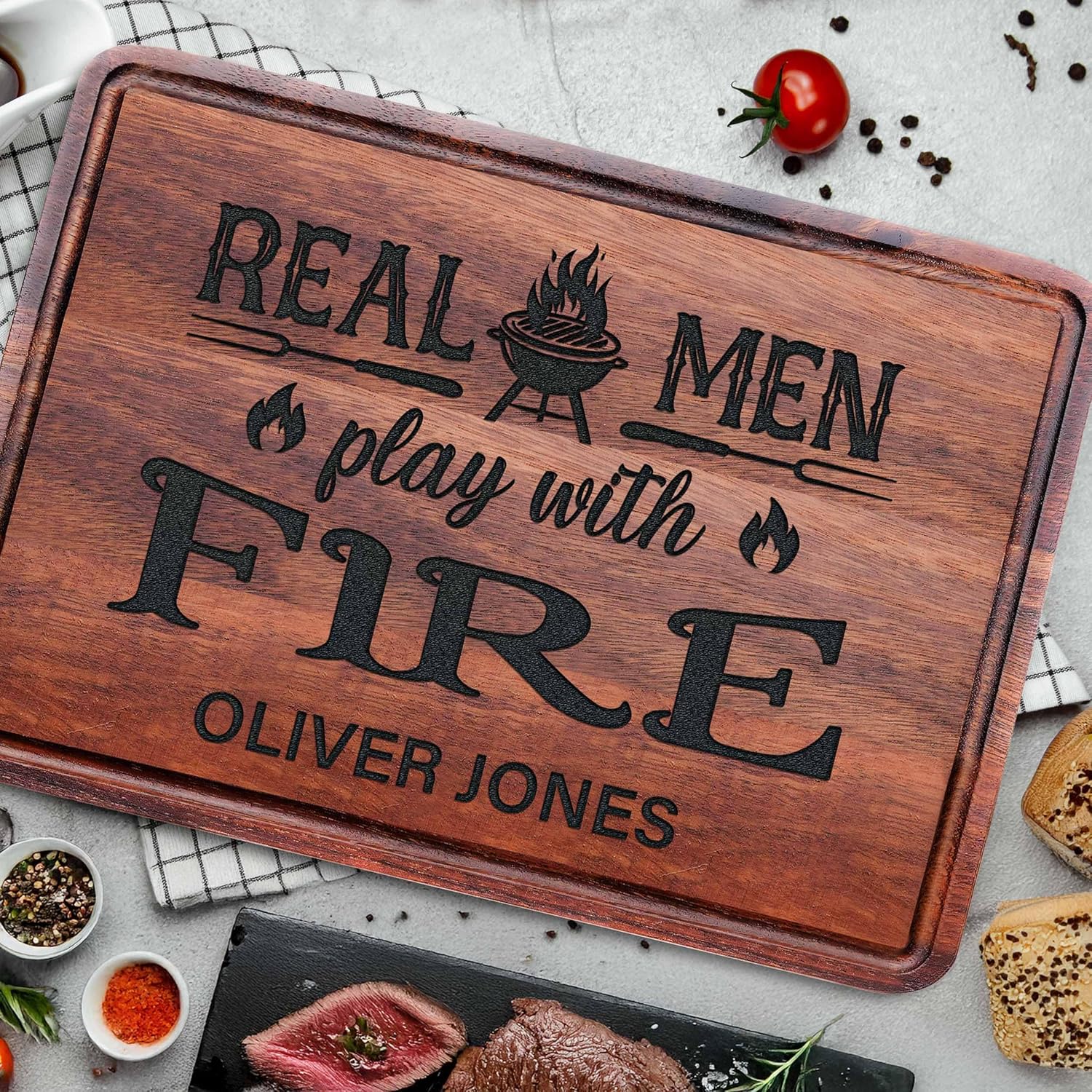 Personalized Grill Cutting Board for Men, Funny BBQ Gift for Fathers Day, Dad, Husband, Grandpa, Son, Custom Engraved Cutting Board Gift for Best Friends, Birthday, Christmas