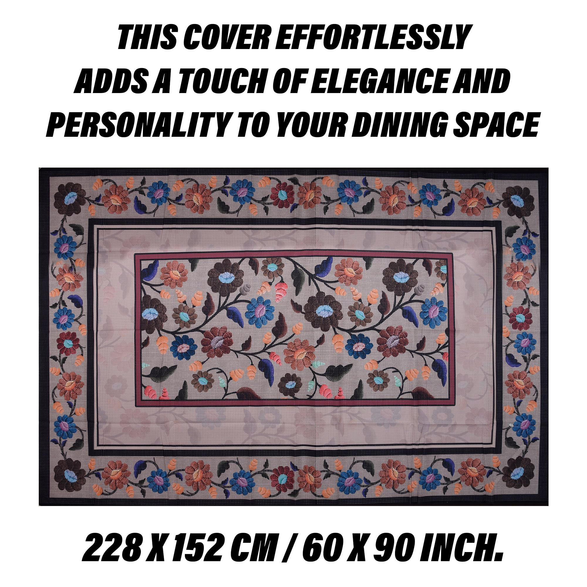 Kuber Industries Rectangular Dining Table Cover | Tabletop Cover | Table Buffet Cover | Table Linen Cover | 6-Seater Table Cloth | Table Cloth Cover | Brown New Painting | DTC | 60X90 Inch | Cream 1