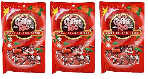 Coffee Rio Paquete de 3 caramelos de café de 5.5 onzas, hechos con café real y crema, caramelo Kosher (Kona Island Blend)