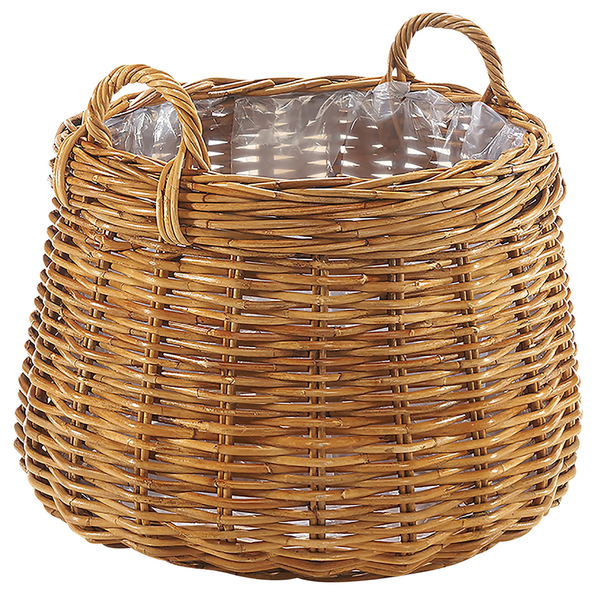 Kobolo Pflanzkorb rund Ø 48 cm braun, geflochtener Rattan Übertopf mit Folie, Pflanzkübel & Blumenkorb für Zimmerpflanzen, stabil & dekorativ, Blumentopf für den Innen- und geschützten Außenbereich