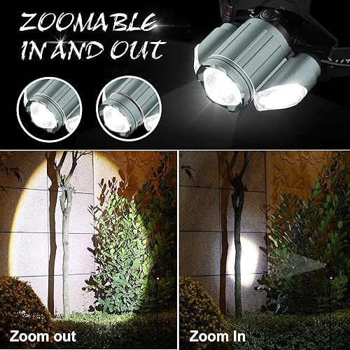 Miniatura 5 de Linterna frontal recargable gris, lámpara de cabeza de 10000 lúmenes altos, luz LED súper brillante, accesorios de campamento con luz roja, 4 modos