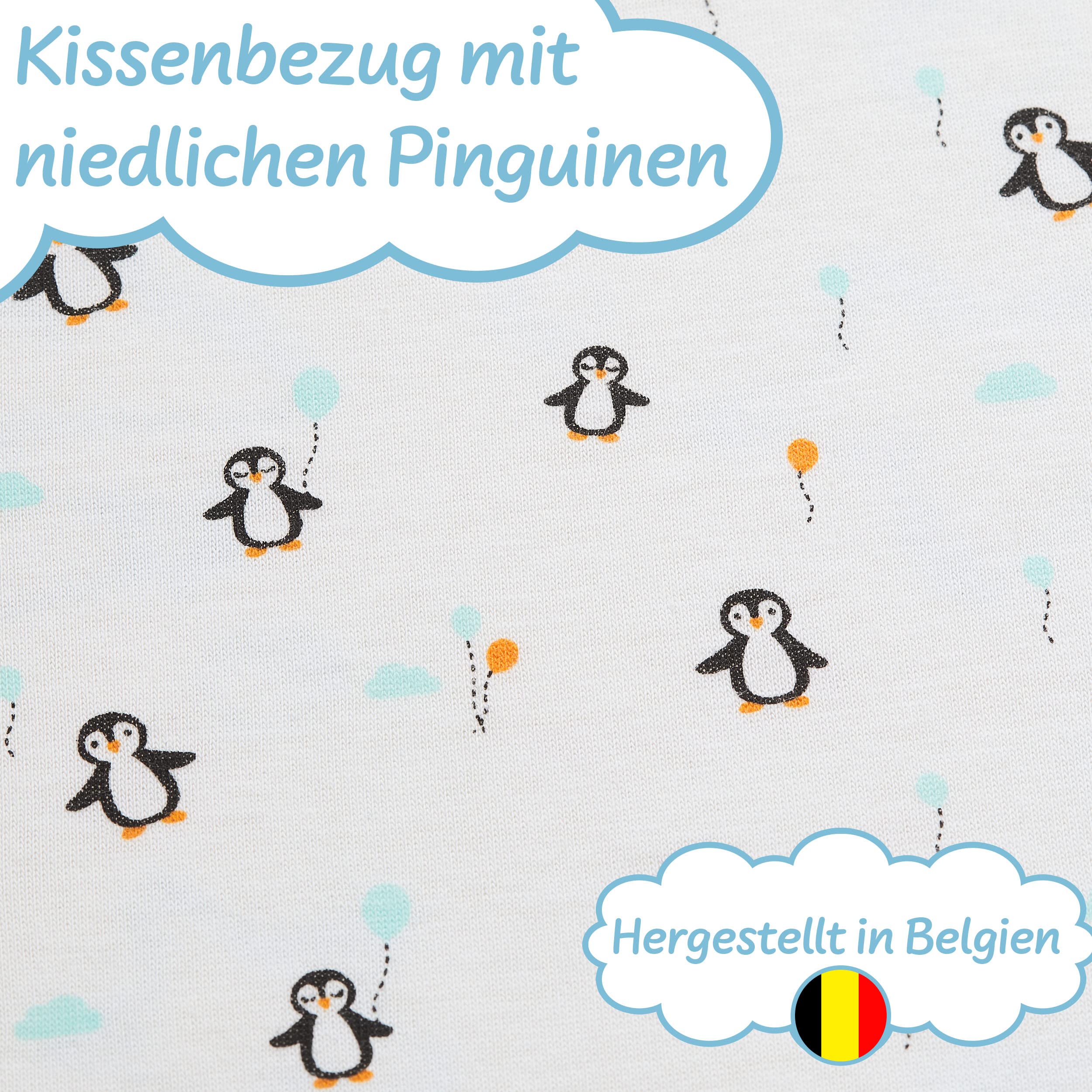 Koru Kids® Premium Kinder Bettdecken-Set - Set mit Pinguin Bettwäsche 100x135 + 40x60 cm - Daunendecke 100x135 cm mit Kissen 40x60 cm - 100% deutsche Daunen – Baby Bettdecke - Kinderbettdecke