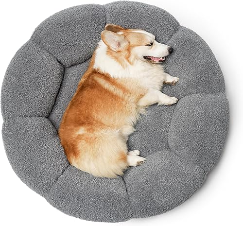 Miniatura 7 de Lesure Cama calmante para perros grande, cama redonda y esponjosa para perros en felpa de sherpa de peluche, camas antideslizantes con bonitas