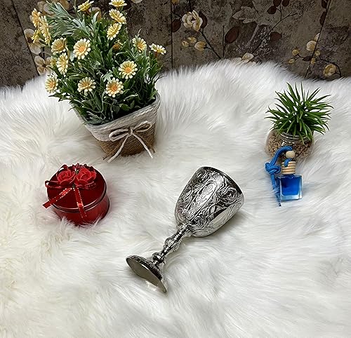 Miniatura 3 de Morocmart - Cáliz de vino de plata en relieve, cáliz del rey Arturo de Halloween, copa de vino de latón, 8.1 fl oz, cáliz de latón chapado en plata