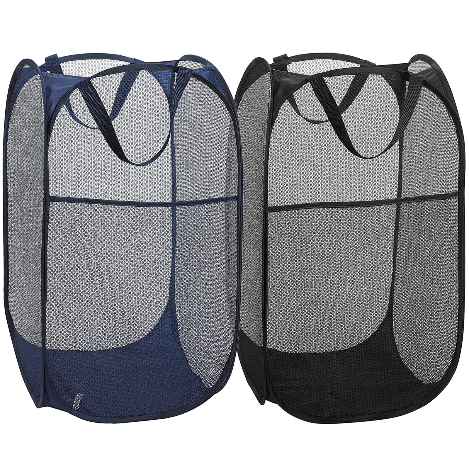 2 Pack Foldable Mesh Popup Laundry Hamper,Laundry Basket Easy to Open and Fold for Dorm,Travel, College Dorms, and More (Black and blue)…