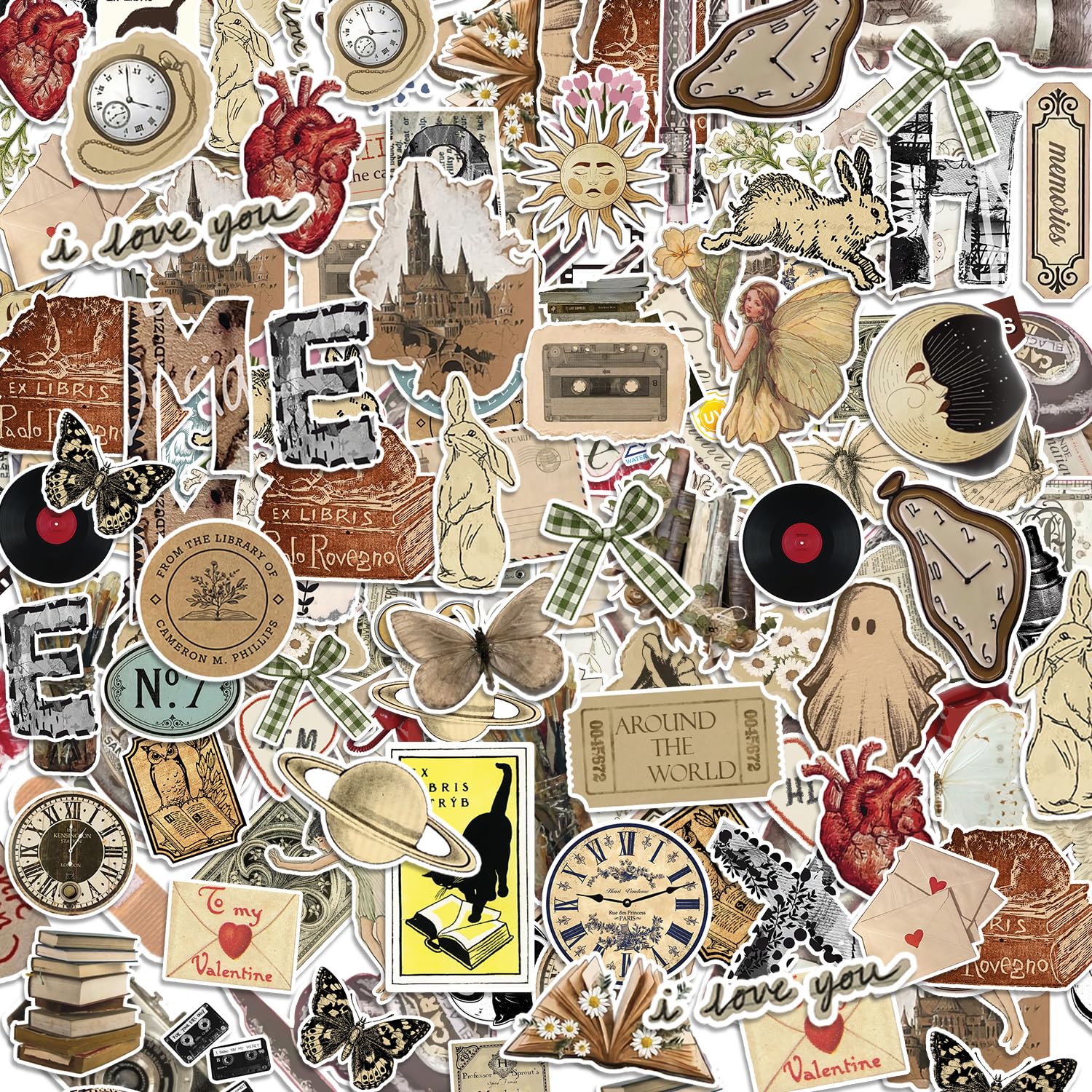 90PCS Vintage Aesthetic Stickers Scrapbooking Supplies Aesthetic Vinyl Waterproof Decals for Junk Journal Scrapbook Planner, Kindle, Laptop