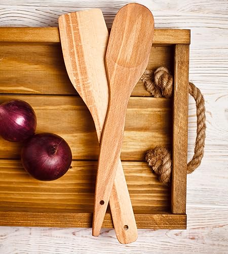 Miniatura 8 de 6 cucharas de madera para cocinar, hechas en Ucrania, cucharas de espátula de madera antiadherentes 100% naturales y saludables, juego de utensilios