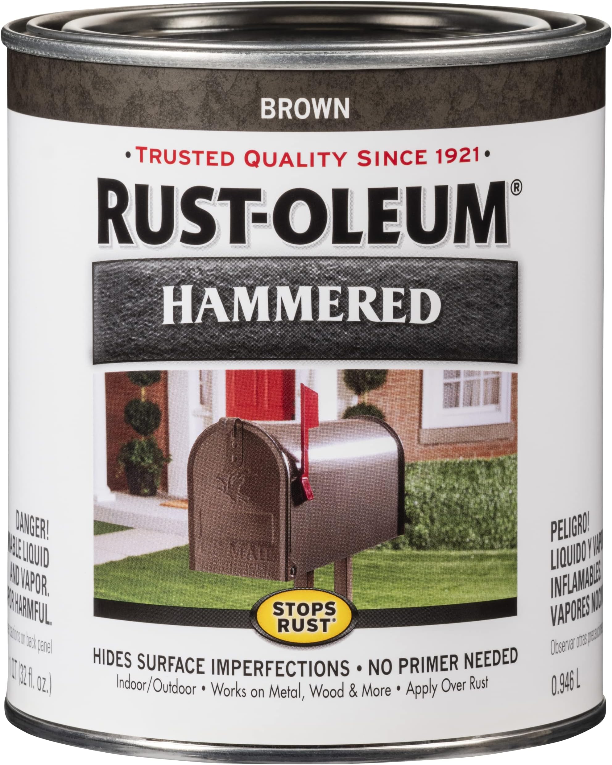 239073 Stops Rust Hammered Finish Paint, Quart, Brown