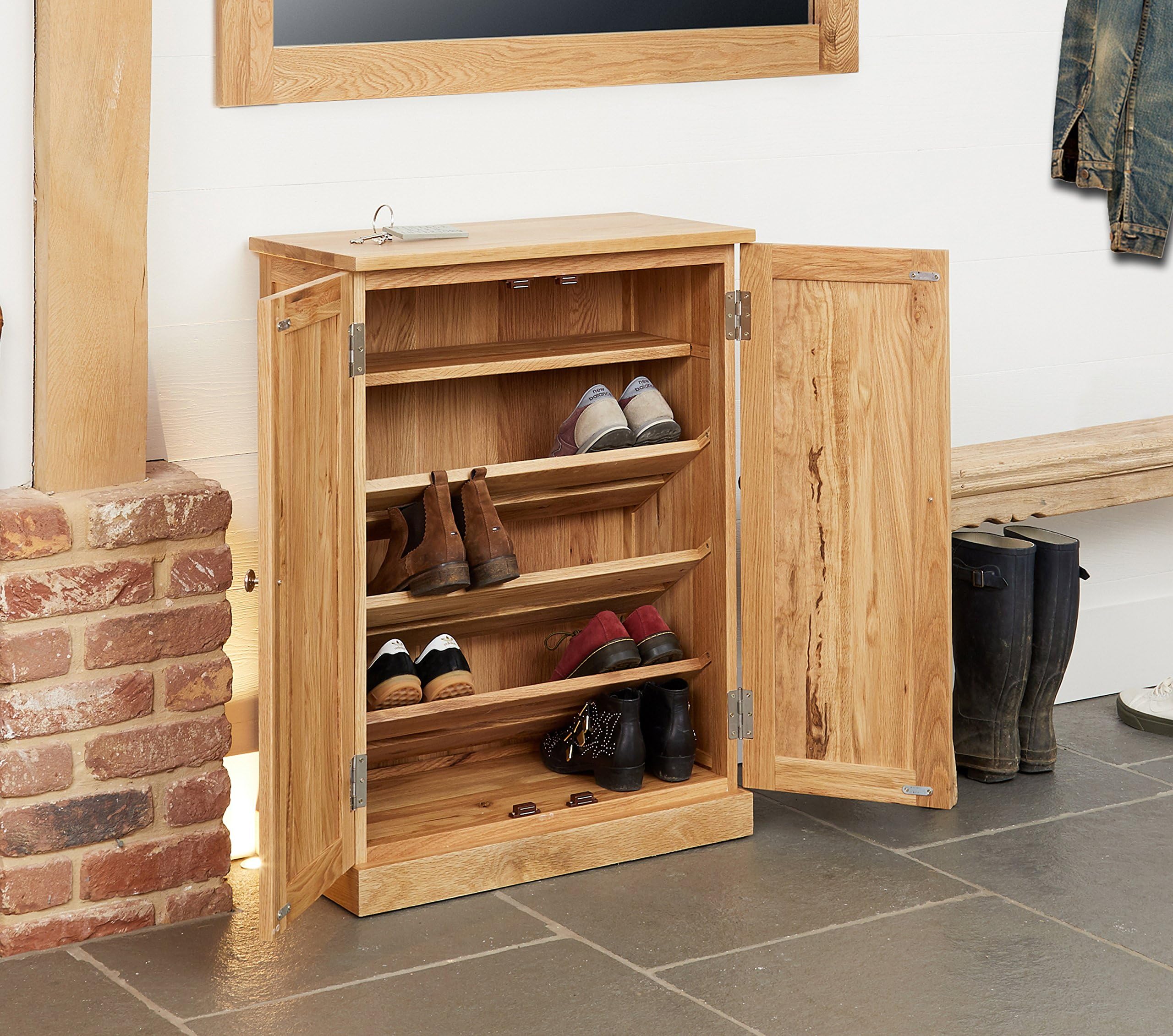baumhausMobel Oak Shoe Cupboard