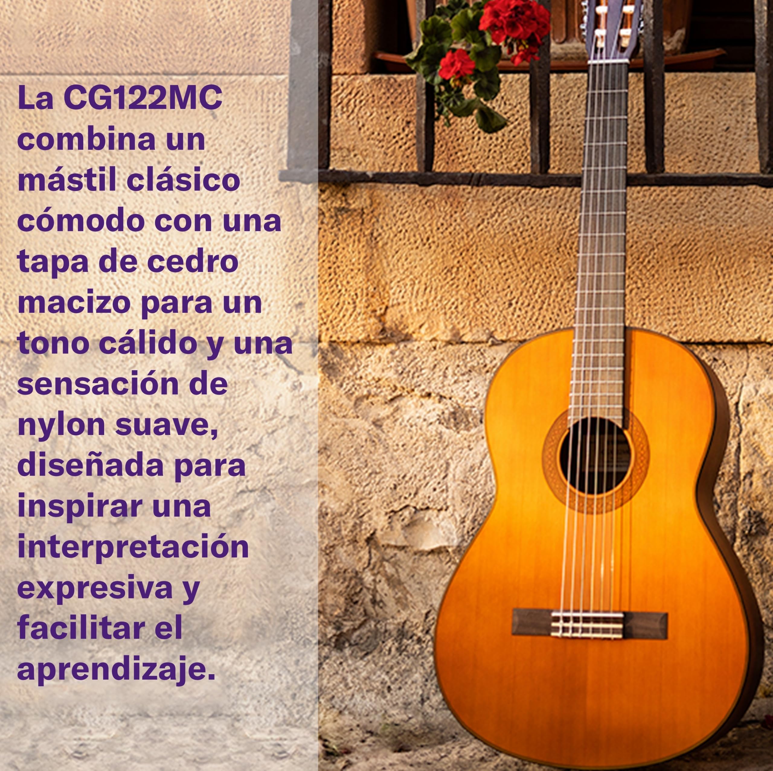 YAMAHA CG122MC Guitarra Clásica Tamaño Completo – Tapa Maciza de Cedro, Escala 650 mm, Guitarra de Nylon con Sonido Cálido y Rico, Fácil de Tocar