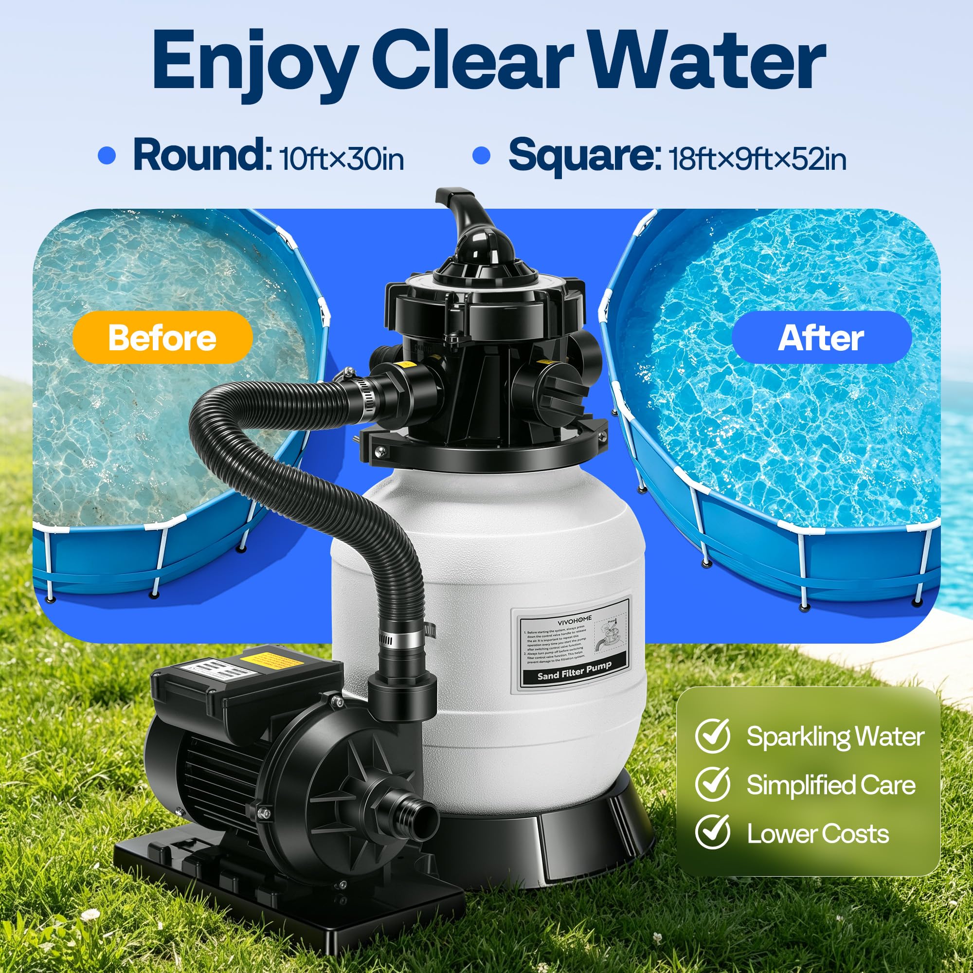 VIVOHOME Filtros de piscina de arena de 10 pulgadas