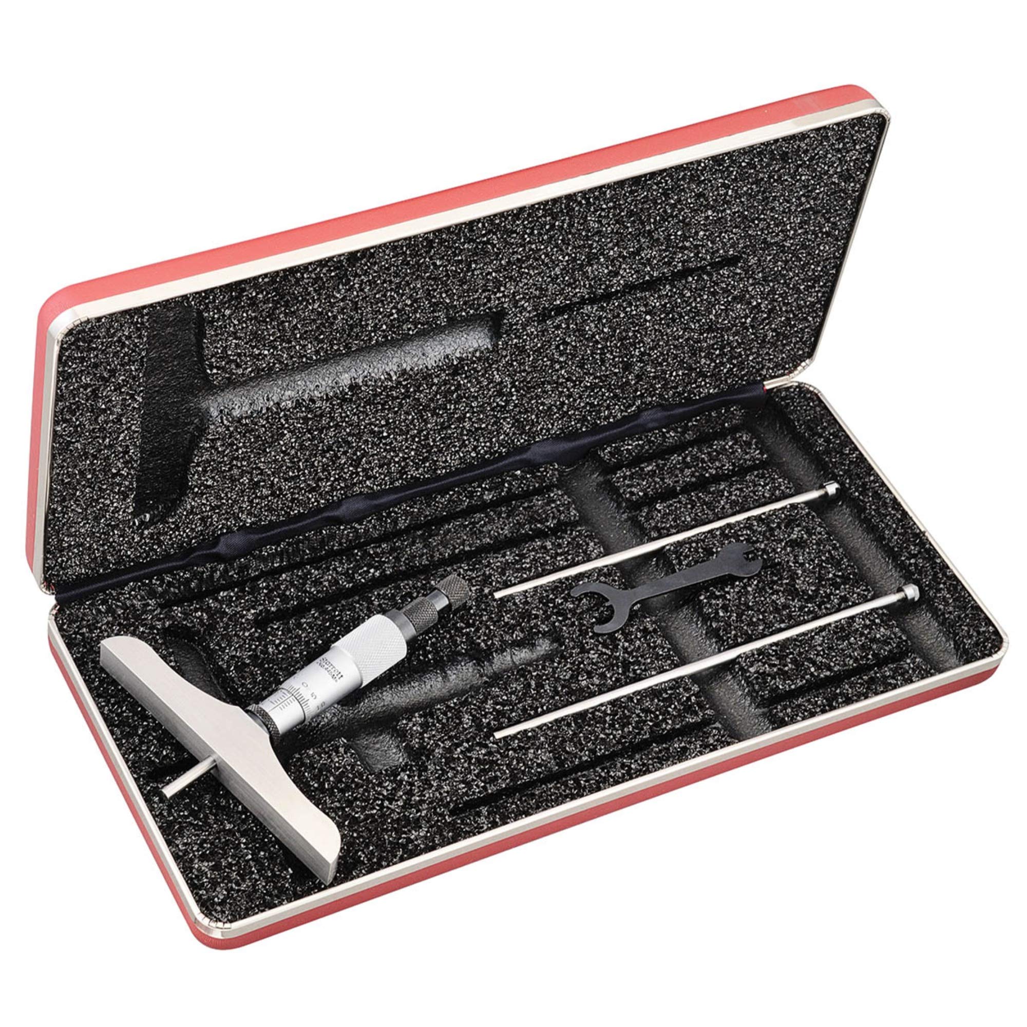 Starrett 445Mbz-75Rl - Micrometro di Profondità, Intervallo 0-75 mm, Lunghezza Base 100 mm, 3 Dimensioni Impostabili, Dado di Bloccaggio Ad Anello
