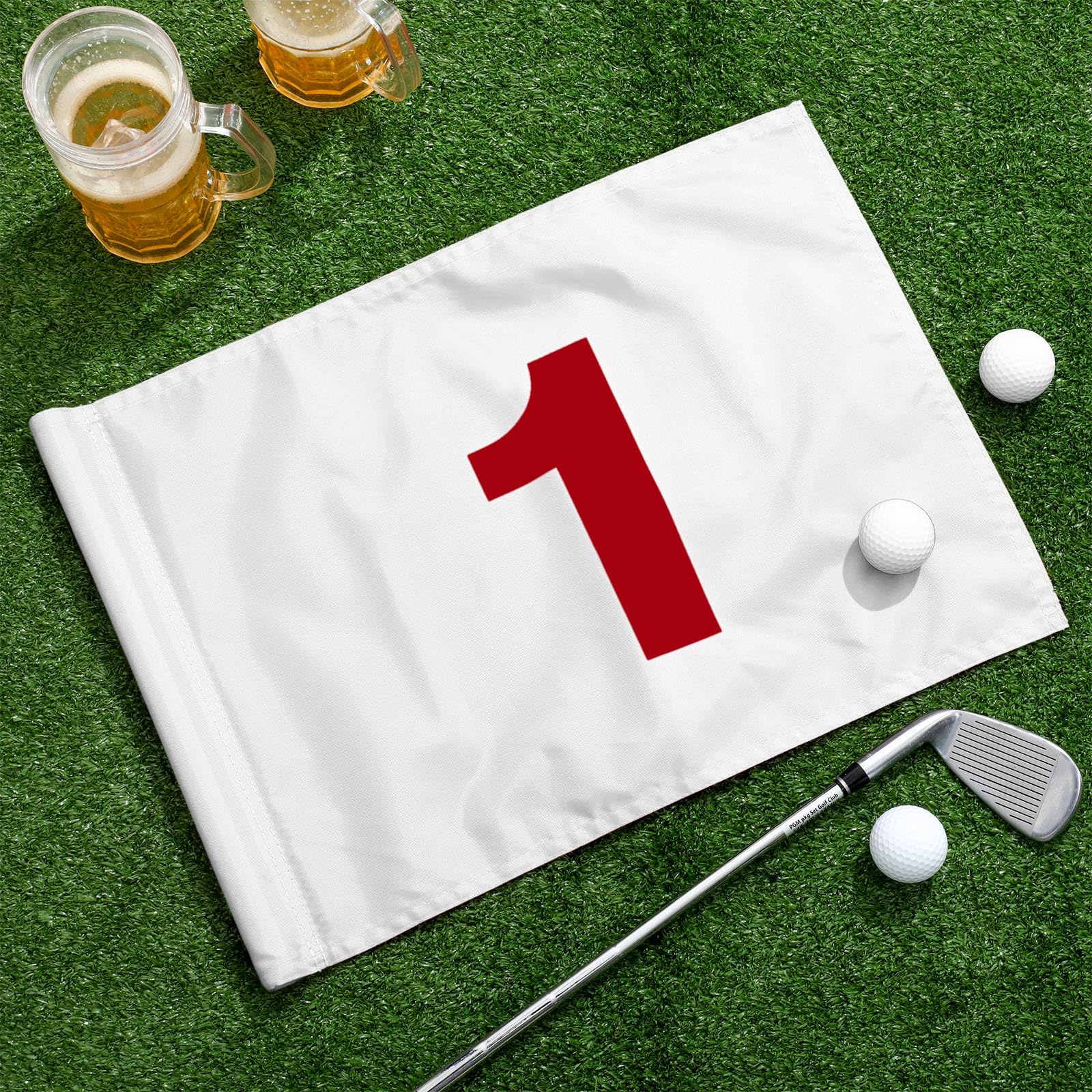 9 Stück große nummerierte Golfflaggen mit Schlauch eingesetzt, 50,8 cm L x 35,6 cm H, übergroße Putting grüne Flaggen, weiße Nummer 1-9, 420D Nylon-Flagge für Hof, Innen- und Außenbereich, Hinterhof,