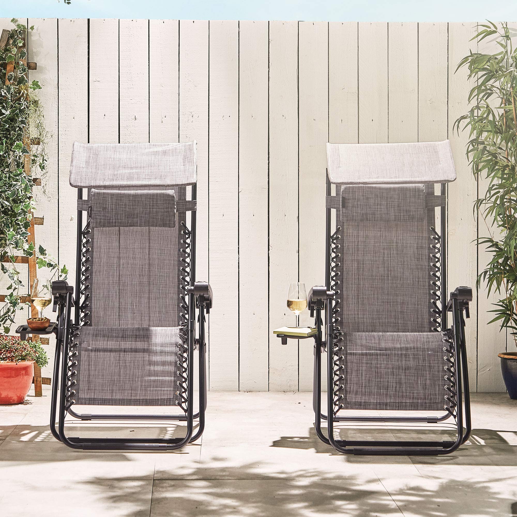 Buy VonHaus Set of 2 Zero Gravity Chairs with Canopy Heavy Duty