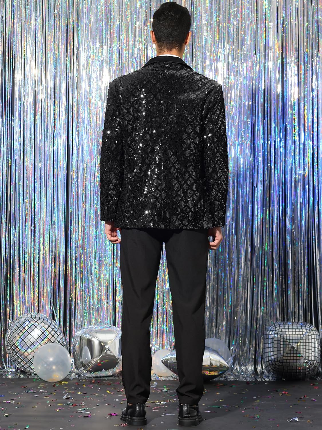 Lars Amadeus Men's Sequin Blazer Tuxedo Prom Party Shiny Glitter Sports Coat Suit Jacket