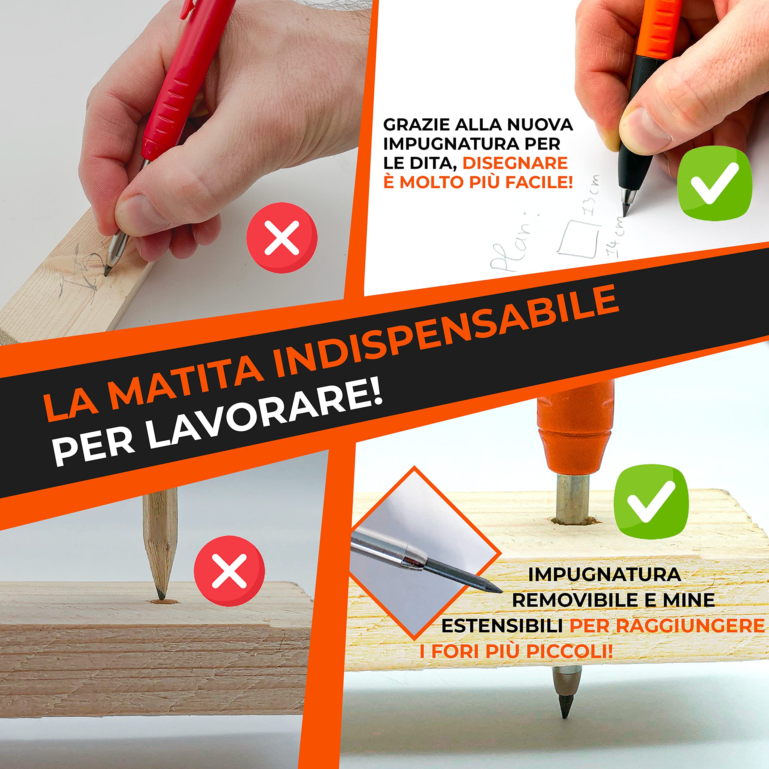 THORVALD Matita da costruzione PRO ESTENSIBILE [+ Impugnatura facile da scrivere] Matita meccanica per falegname fai-da-te Tracciante per disegno Legno