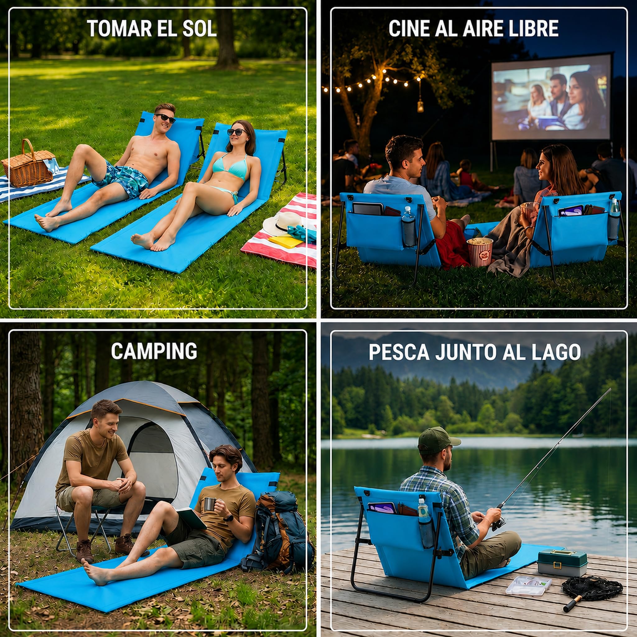 Juego de 2 sillas de Playa Plegables (Azul Lago)