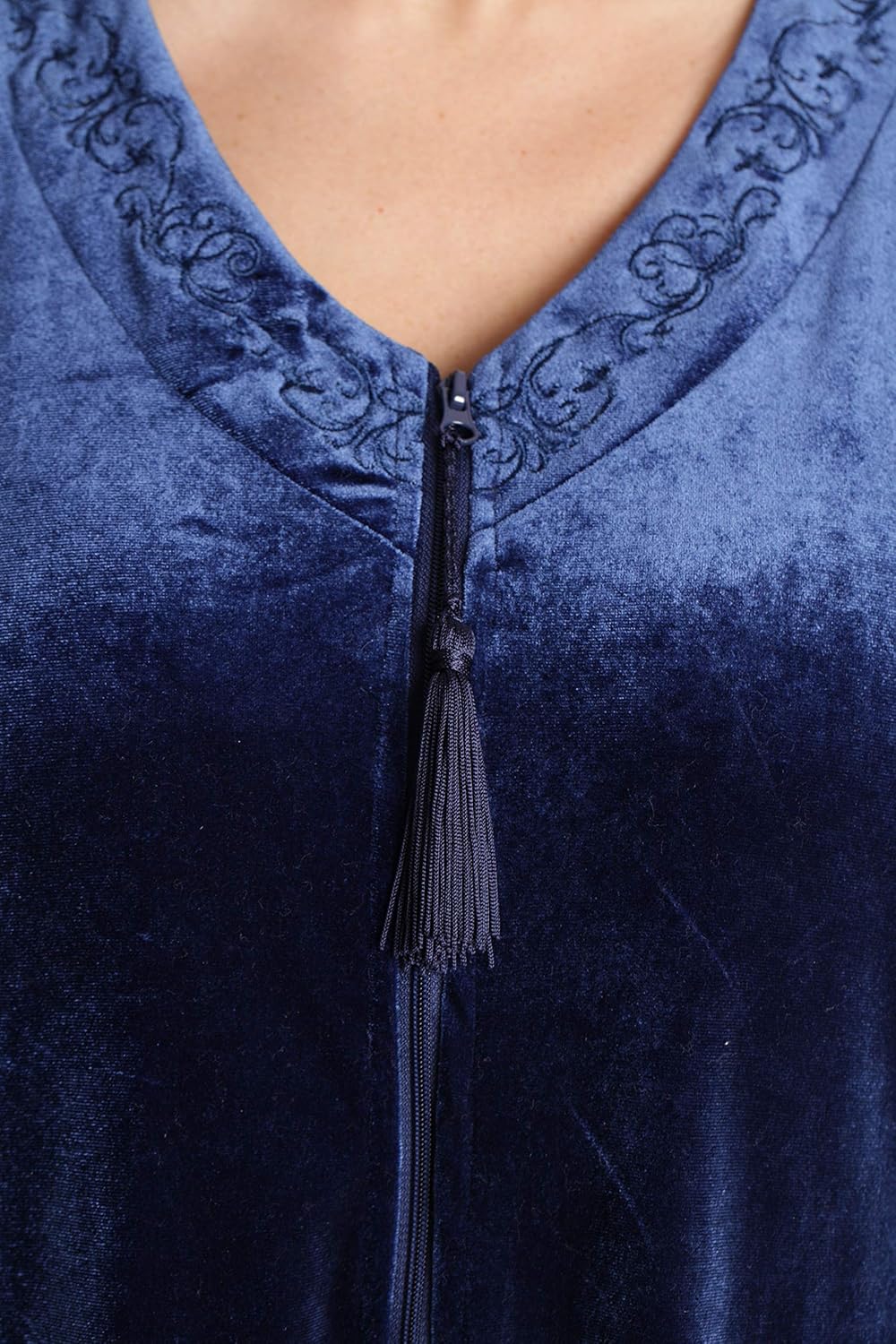 Just Love Stretch Velour Embroidered Zipper Lounger Robe for Women with Pockets - Image 4