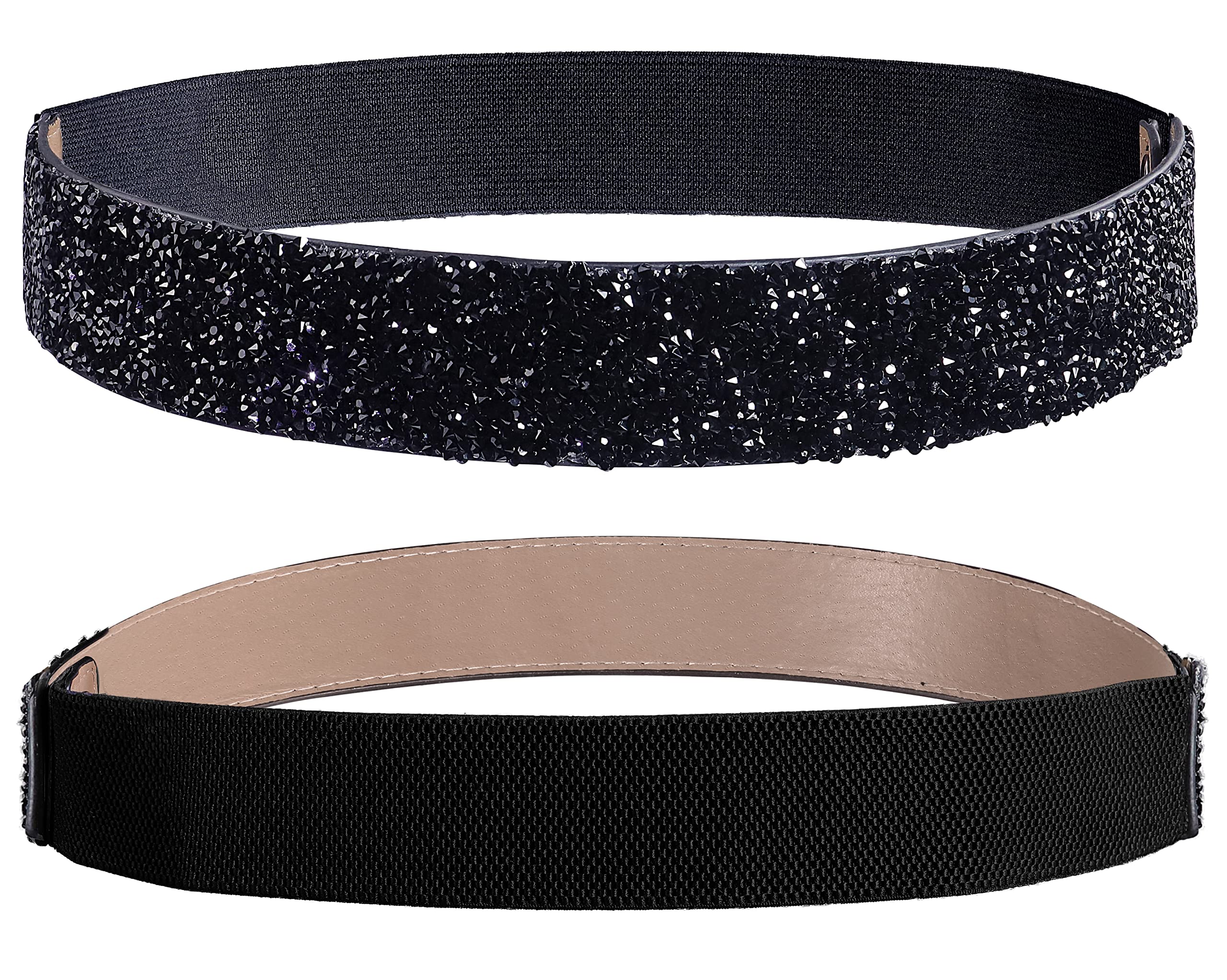 Photo 1 of Lovful Stretchy Rhinestone Belt for Women,Elastic Crystal Dress Belt,Sparkle Bling Waist Belt,Black