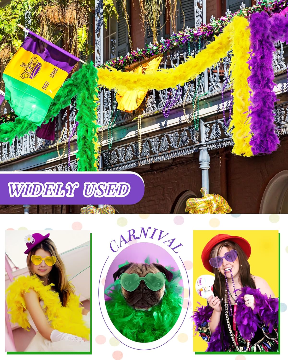 Taiyin 6.6ft Turkey Chandelle Feather Boas with Heart Rimless Sunglasses for Party Dress Up Costume - Image 4