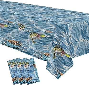 APOWBLS Fish Birthday Party Supplies Tablecloth, Gone Fishing Table Cover | Disposable Fishing Party Decorations Table Cover, Gone Fishin Fishing Tournament Supplies Table Cloth, 3Pack, 54in x 108in