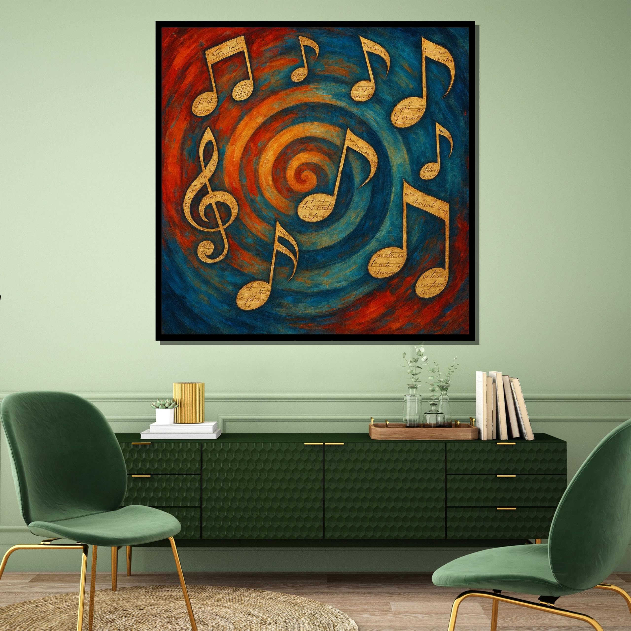 YUSUZHU Cuadro de notas musicales en lienzo – Listo para colgar. Arte de pared para sala de música – Para músicos, decoración del hogar. Cuadro listo para colgar (40x40cm/Marco interior).