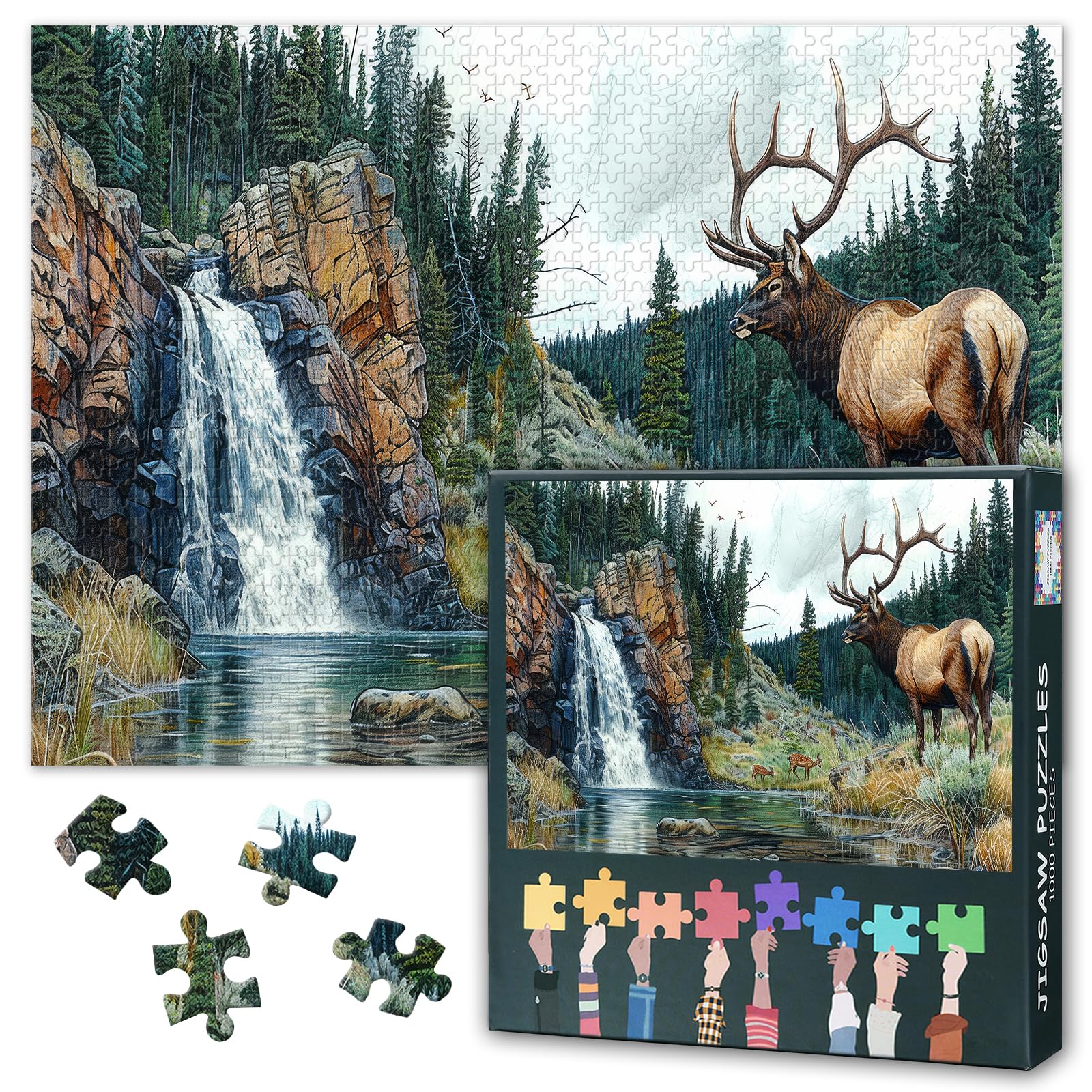 Majestic Elk Puzzles, Wildlife and Nature Forest Landscape Puzzles for Adults 1000 Pieces, DIY 1000 Piece Jigsaw Puzzle with Hidden Images Challenge Family Activity Games Jigsaw Puzzle 27.5"x19.6"