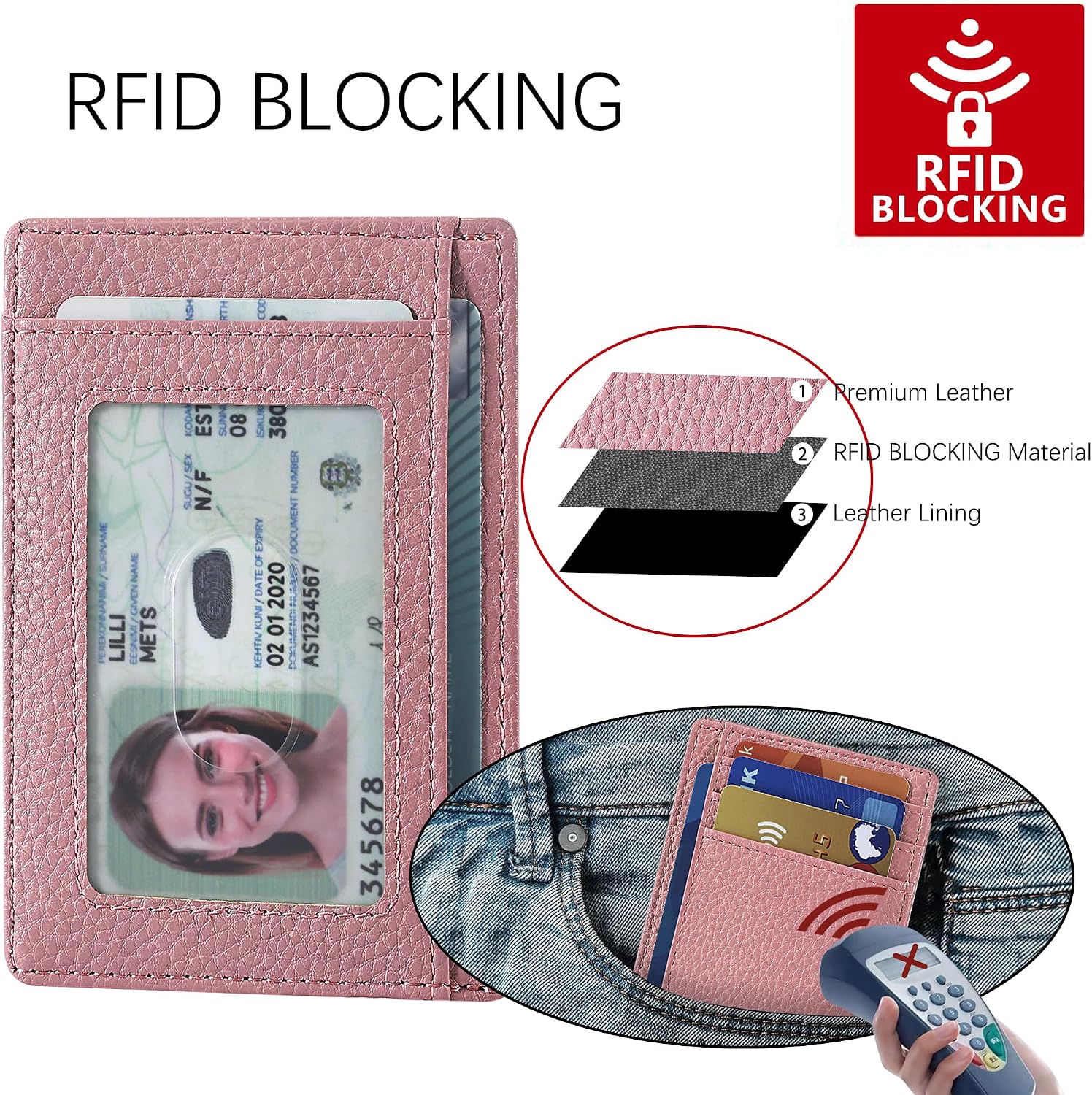 Travelambo Slim Wallet Front Pocket Minimalist Leather RFID Blocking Medium Size image 3