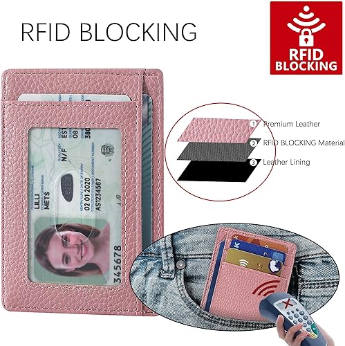 Miniatura 30 de Travelambo billetera mediana y minimalista de cuero para bolsillo frontal, con bloqueo de interferencia de radiofrecuencia, Verde, Minimalista