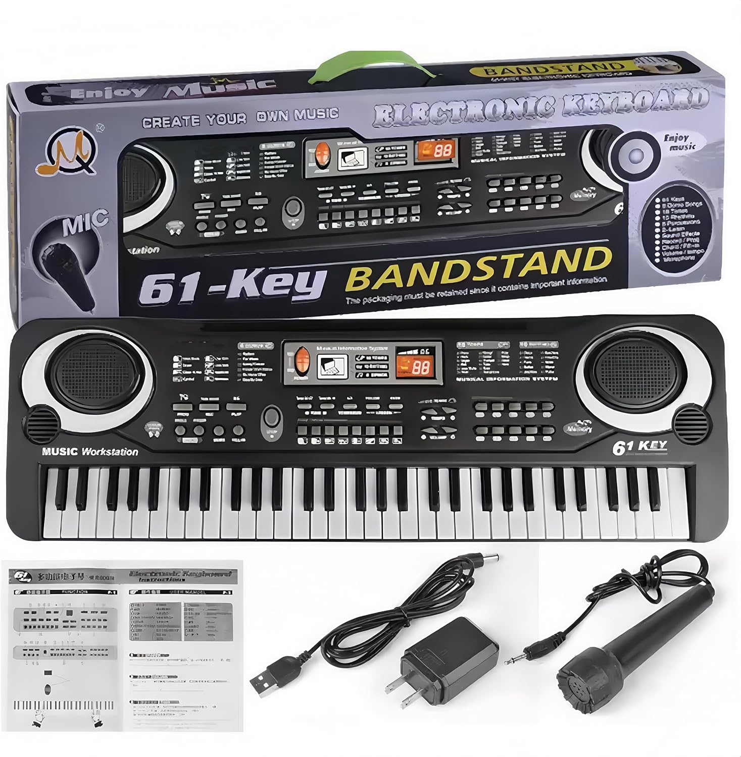 Keyboard Piano for Kids beginner Portable Electric Digital Piano Keyboards 61 key Musical Instruments Toy w/Microphone Birthday christmas birthday gifts for girls boys BLACK