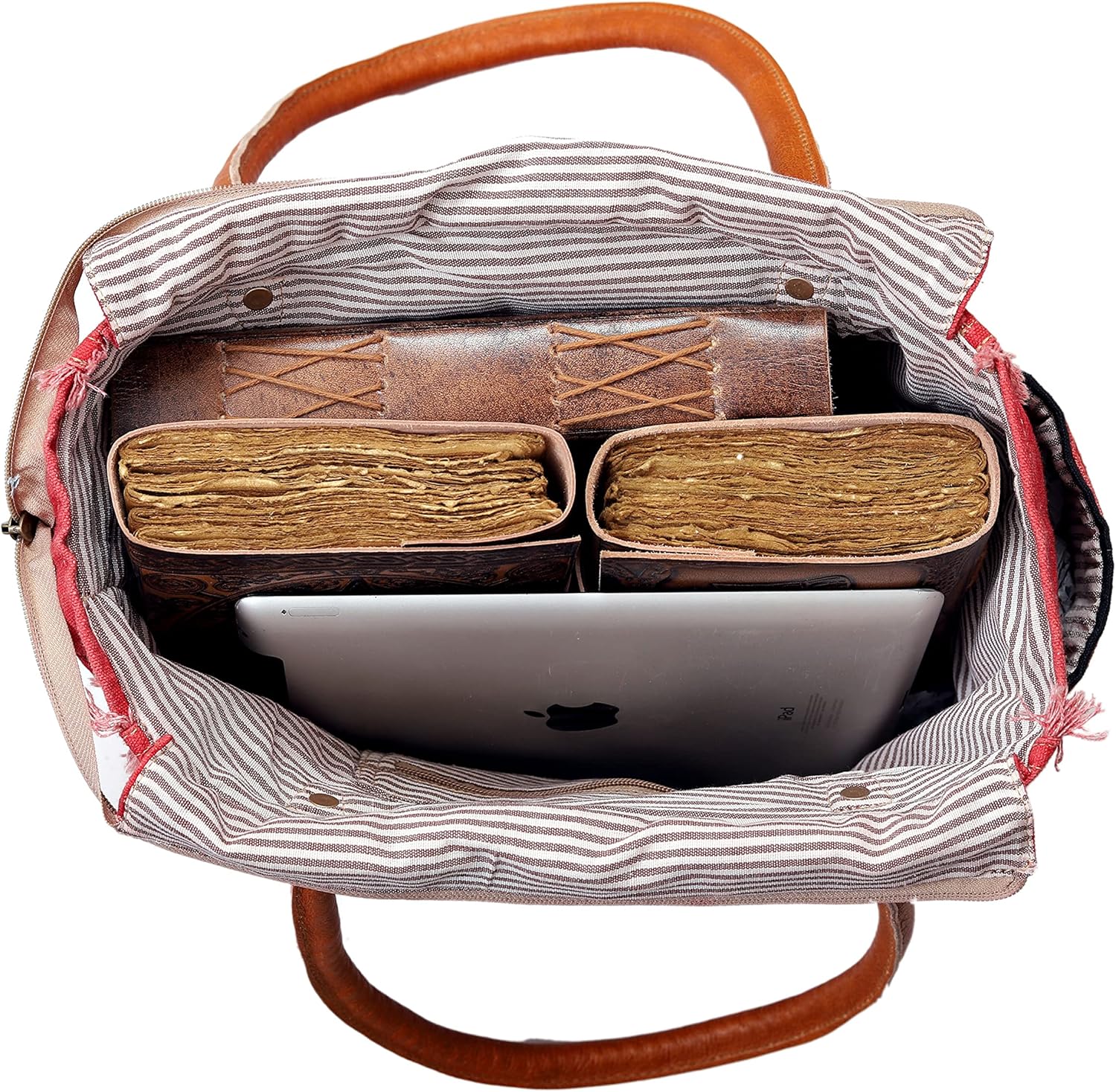 Canvas Tote Bag for Women, Shoulder Bag with Leather Handles, Beach Bag, Handbag, Travel & Everyday Use (Vintage Print, Red, 13 x 10 Inch) - Image 7