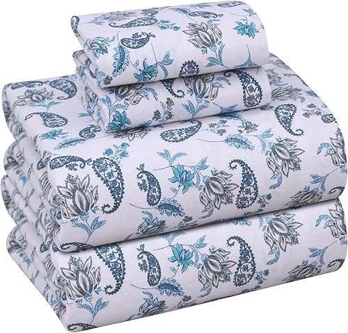 RUVANTI - Sábanas de franela 100% algodón doble cepillado, bolsillos profundos de 16 pulgadas, para todas las estaciones, transpirables y suaves, 4