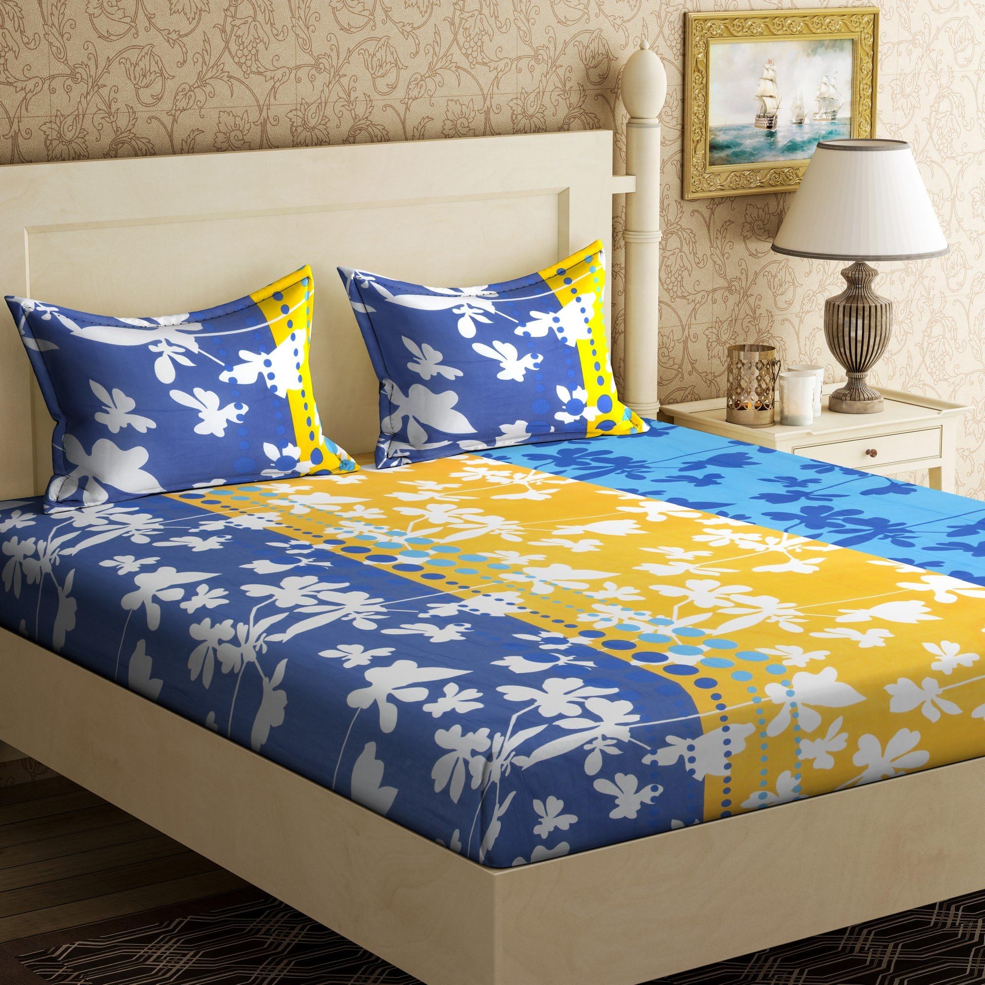 HOME ELITE Floral Polycotton Double Bedsheet with 2 Pillow Covers, Multicolor
