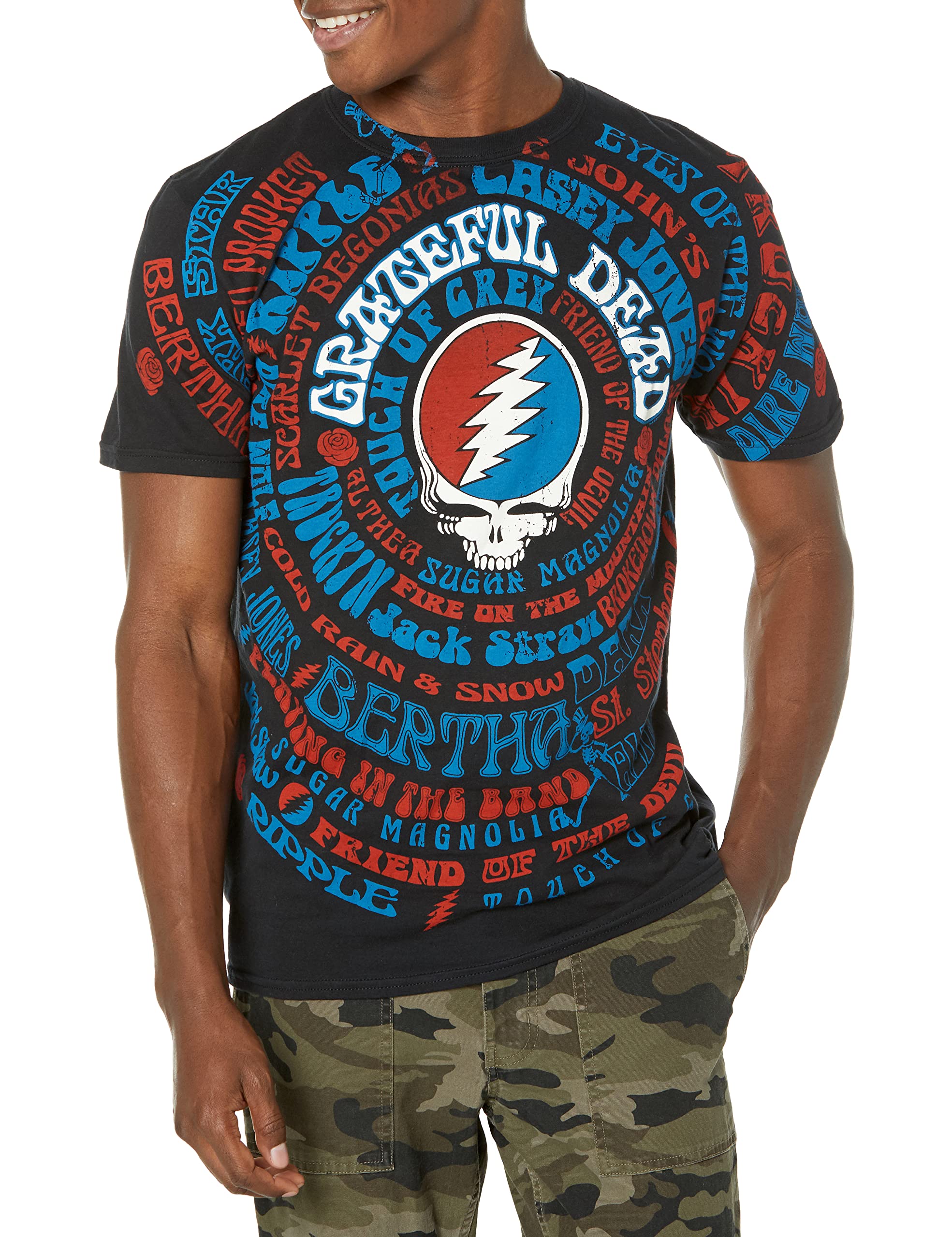 Unisex Grateful Dead Song Titles All Over Print Short Sleeve Tee T-Shirt (pack of 1)
