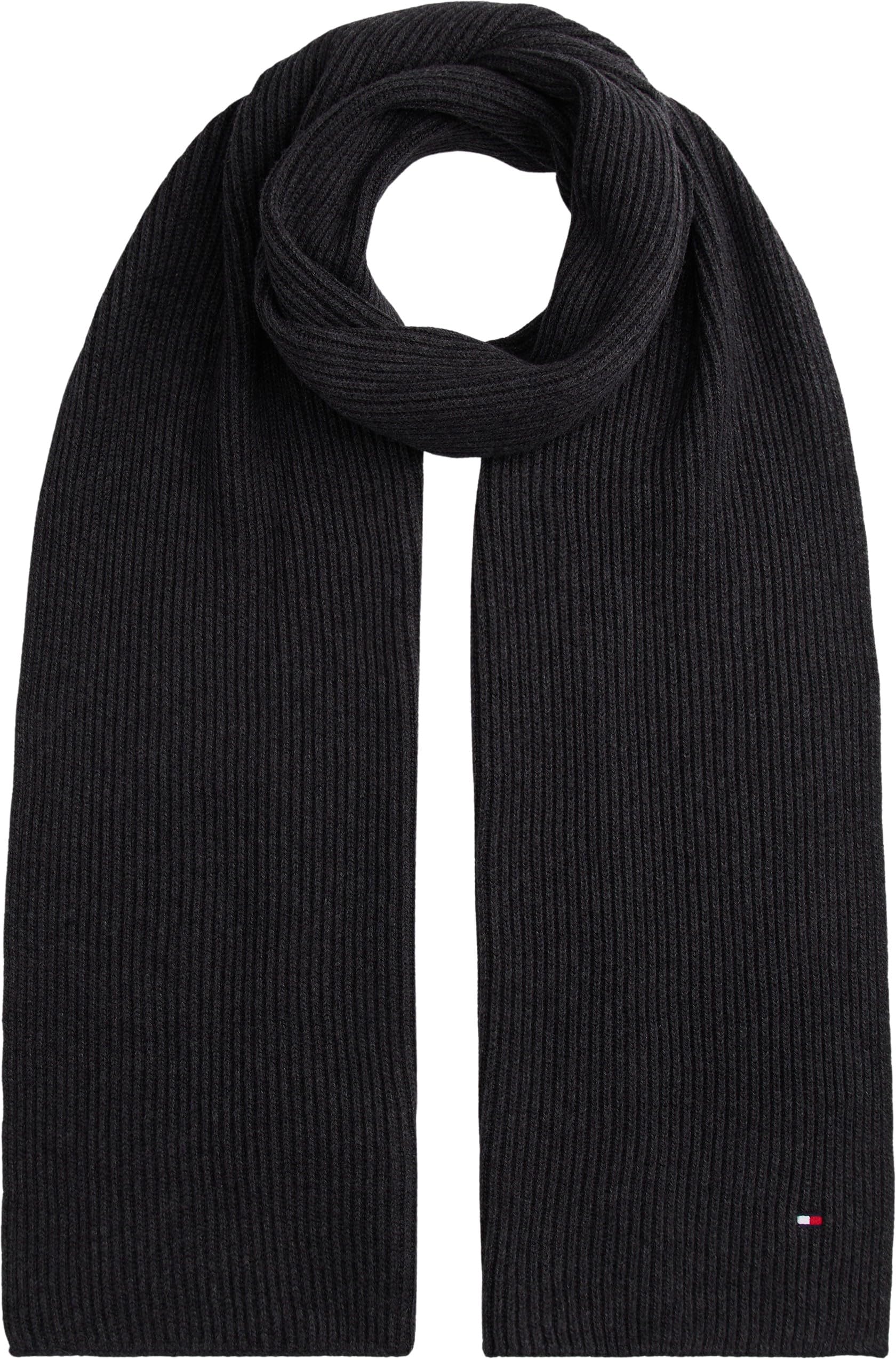 Tommy Hilfiger Grey Flag Embroidery Ribbed Scarf - Charcoal - One
