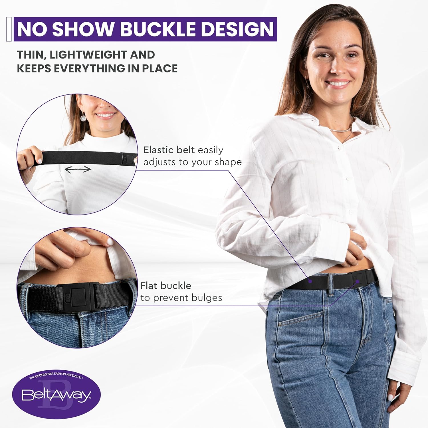 BELTAWAY Easily Adjustable Elastic Flat Buckle No Show Belts for Women – Stretch No Bulge jeans pants - Image 2