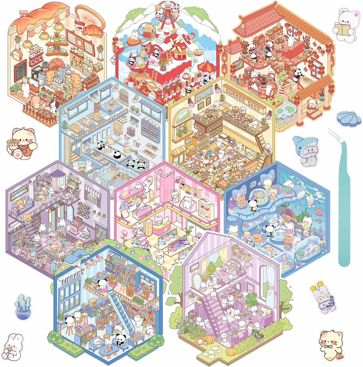 HTTDSLF 3D House Stickers - Kreatives DIY Set Mit 6 Motiven