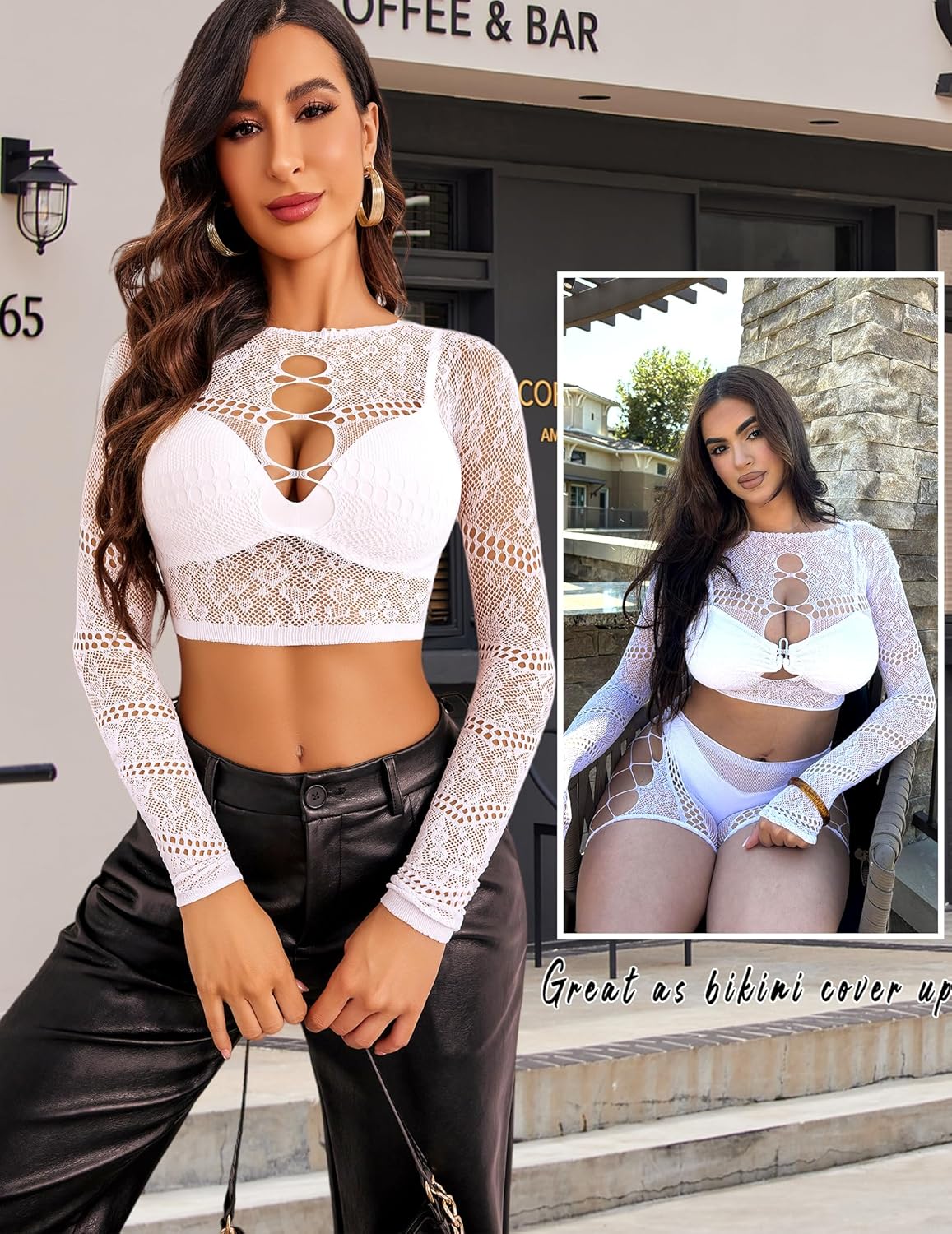 Avidlove Fishnet Lingerie Sets for Women Sexy Two Piece Rave Outfits Mesh Bodysuit Clubwear - Image 5