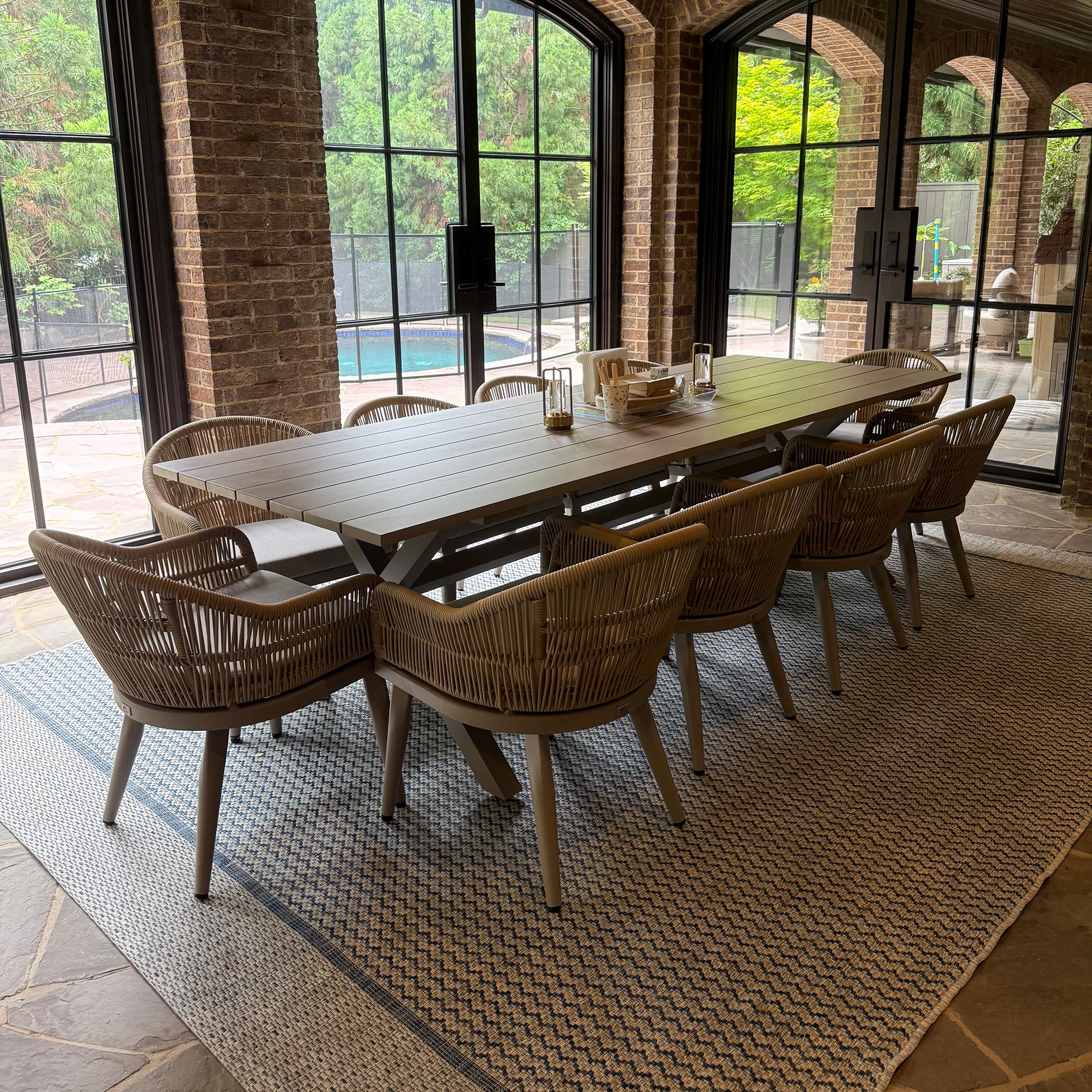 PURPLE LEAF 11 Pieces Patio Dining Set with Cushion Rattan, Champagne