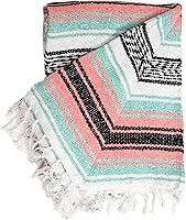 Handwoven Mexican Falsa Blanket Mint/Peach - Extra Large 73x48 Serape Throw for Beach, Yoga, Picnics by Open Road Goods